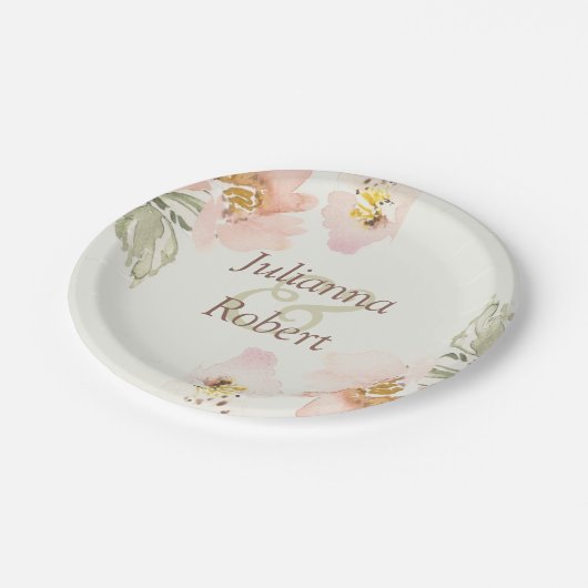 Perzik aquarel bloemen papieren borden papieren bordje (Gekanteld)