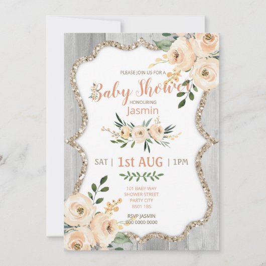 Perzik  aquarel bloemen rustiek meisje kaart (Voorkant)