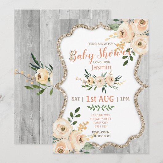 Perzik  aquarel bloemen rustiek meisje kaart (Voorkant / Achterkant)