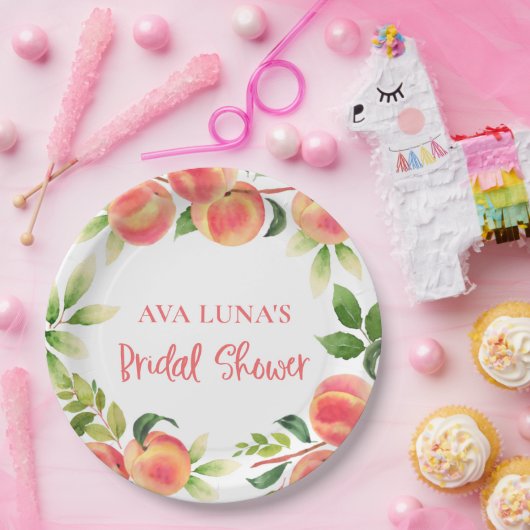 Perzik Aquarel Bruiloftsfeest Papieren Borden Papieren Bordje (Feest)