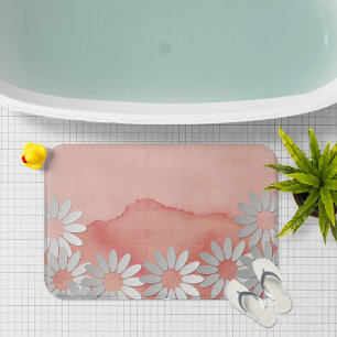 Perzik Aquarel en Witte Bloemen Badmat