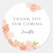 PERZIK AQUAREL FLORALE BRUIDSSHOOWER RONDE STICKER (Voorkant)