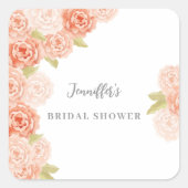 PERZIK Aquarel FLORALE BRUIDSSHOOWER Vierkante Sticker (Voorkant)