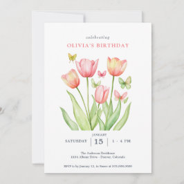Perzik Aquarel Tulpen Bloemen Kaart