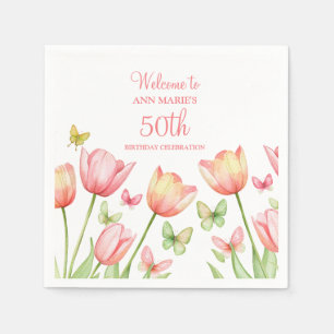 Perzik Aquarel Tulpen Bloemen  Servet