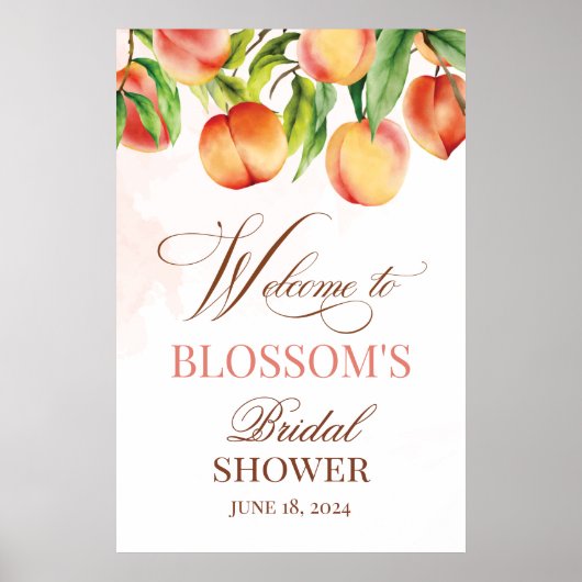 Perzik Aquarel Welkom Bord Poster (Voorkant)