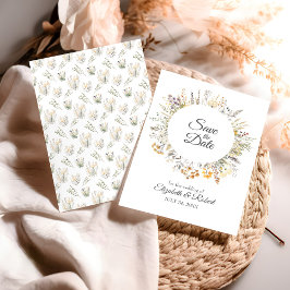Perzik Aquarel Wilde Bloemen Bewaar De Datum Kaart