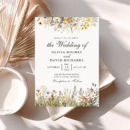 Perzik Aquarel Wilde Bloemen Weide Trouw Uitnodigi Kaart