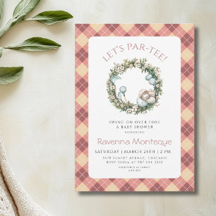 Perzik Argyle Golf Bloemenkrans Baby Shower Kaart
