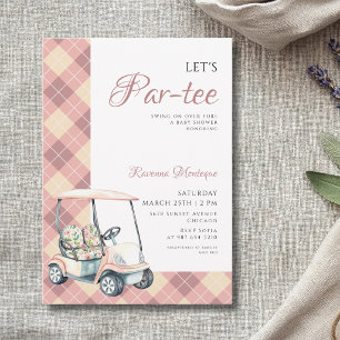 Perzik Argyle Golfkar Laat Par Tee Baby Shower Kaart
