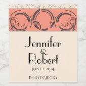 Perzik Art Deco Circles Wijnlabel Wijn Etiket (Enkel label)