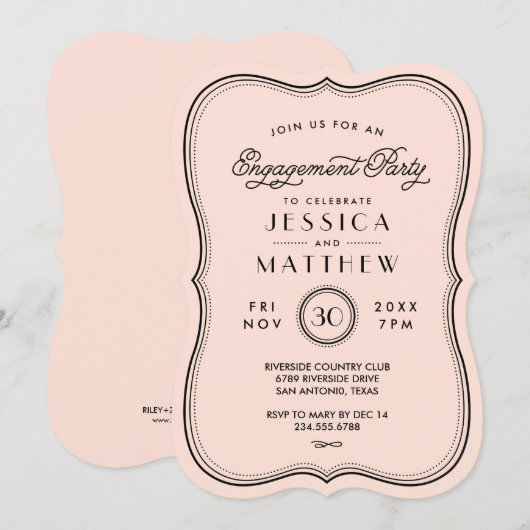  perzik art deco verlovingsfeest kaart (Voorkant / Achterkant)