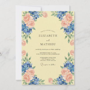 Perzik Azuur Hydrangea Eucalyptus Bruiloft Kaart