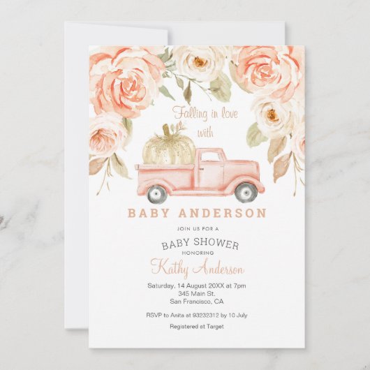 Perzik Baby Shower Uitnodiging - Verliefd Worden (Voorkant)