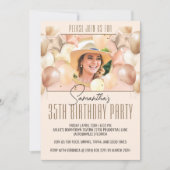 perzik ballon verjaardag partij foto uitnodiging (Voorkant)