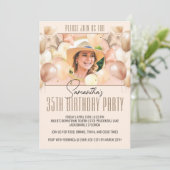 perzik ballon verjaardag partij foto uitnodiging (Staand voorkant)