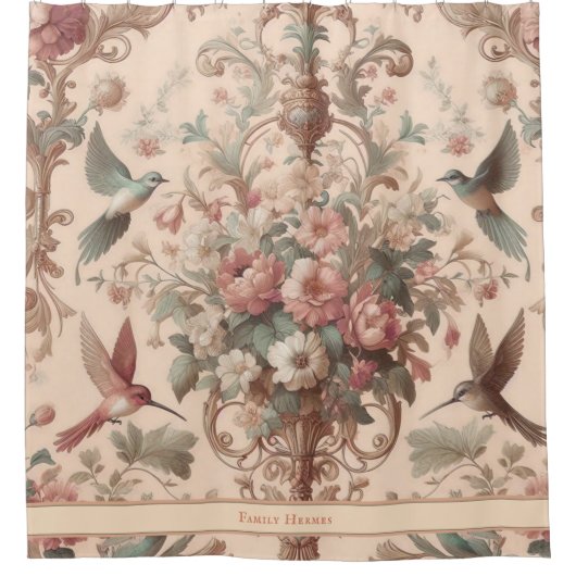 Perzik Barok Rococo Floral Douchegordijn (Voorkant)