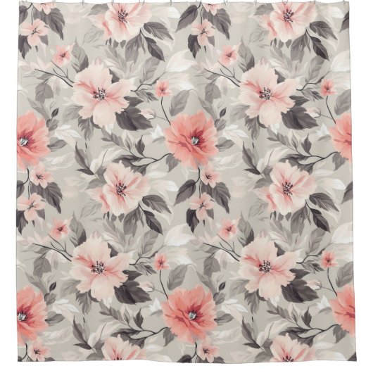 Perzik & beige  Bloemen Douchegordijn (Voorkant)