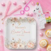 Perzik Beige Bloemen Vrijgezellenfeest Papieren Bordje (Feest)