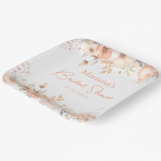 Perzik Beige Bloemen Vrijgezellenfeest Papieren Bordje (Gebogen)