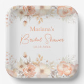 Perzik Beige Bloemen Vrijgezellenfeest Papieren Bordje (Voorkant)