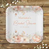 Perzik Beige Bloemen Vrijgezellenfeest Papieren Bordje