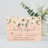Perzik Beige Bloemengoud op Roze RSVP-kaart Bedankkaart (Staand voorkant)