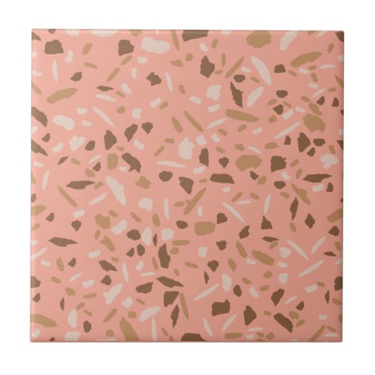 Perzik Beige Bruin Terrazzo Marmer Patroon Tegeltje (Voorkant)