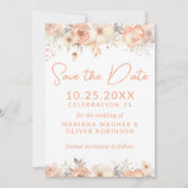 Perzik Beige Flowers op Wit Save the Date Kaart (Voorkant)