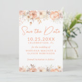 Perzik Beige Flowers op Wit Save the Date Kaart (Staand voorkant)