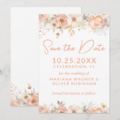 Perzik Beige Flowers op Wit Save the Date Kaart (Voorkant / Achterkant)