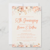 Perzik Beige Ivoor Floral 50ste bruiloft Jubileum Kaart (Voorkant)