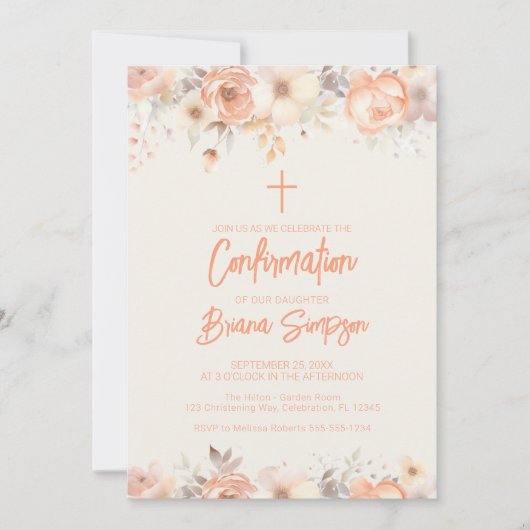 Perzik Beige Ivoren Bloemen Bloemen Bevestiging Kaart (Voorkant)