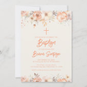 Perzik beige ivoren bloemen bloemendoop kaart (Voorkant)