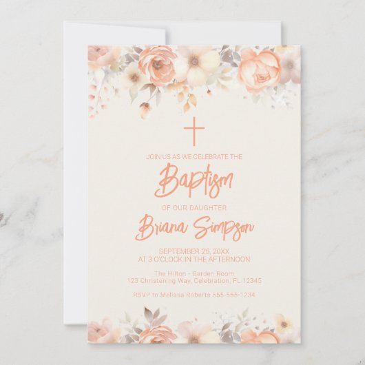 Perzik beige ivoren bloemen bloemendoop kaart (Voorkant)