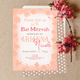Perzik Beige Wild Flowers Polka Dots Bat Mitzvah Kaart