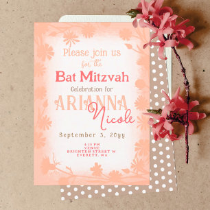 Perzik Beige Wild Flowers Polka Dots Bat Mitzvah Kaart
