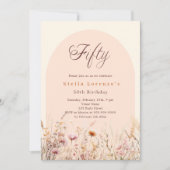 Perzik beige wilde bloem bloemen 50e verjaardag kaart (Voorkant)
