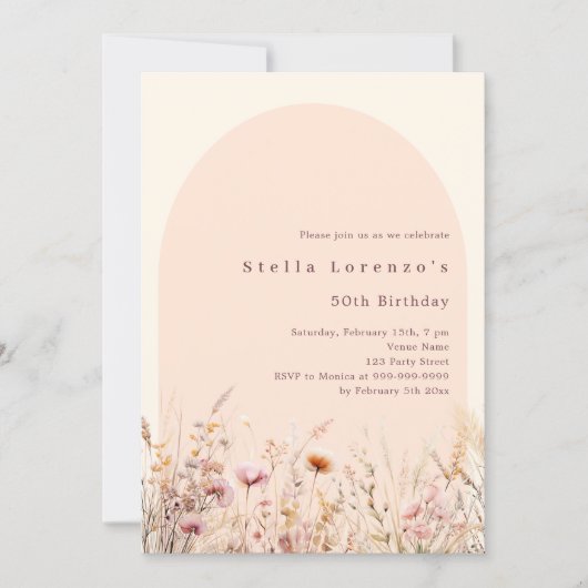 Perzik beige wilde bloem bloemen verjaardag kaart (Voorkant)