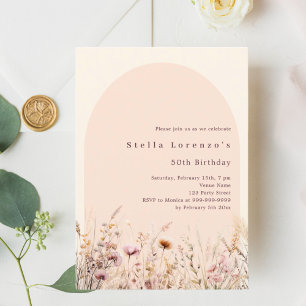 Perzik beige wilde bloem bloemen verjaardag luxe kaart