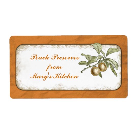 Perzik bewaart voedsel opslag botanische douane etiket (Voorkant)