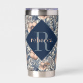Perzik Blauw Bloemig William Morris Elegant Monogr Geïsoleerde Drinkbeker (Voorkant)