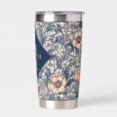 Perzik Blauw Bloemig William Morris Elegant Monogr Geïsoleerde Drinkbeker (Links)