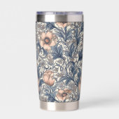 Perzik Blauw Bloemig William Morris Elegant Monogr Geïsoleerde Drinkbeker (Achterkant)