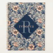 Perzik Blauw Bloemig William Morris Elegante Monog Planner (Voorkant)