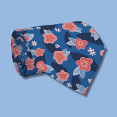 Perzik & Blauw Bloemmotief Stropdas
