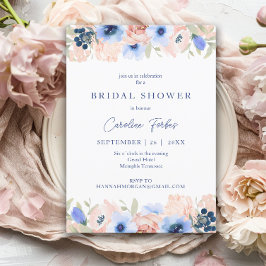 Perzik, Blauw, Blush, Bloemen, Vrijgezellenfeest Kaart