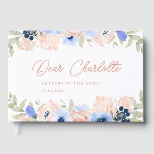 Perzik Blauw Blush Bruidsfeest Gastenboek (Voorkant)