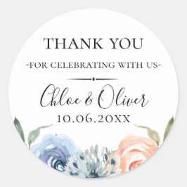 Perzik Blauw Botanische Bloemen Bruiloft Favor Ronde Sticker