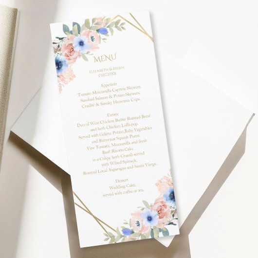 Perzik Blauw Bruiloft Collectie Menu